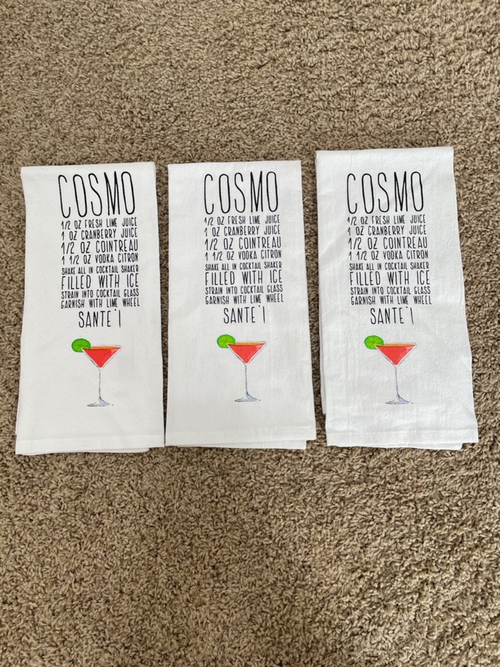 Tableau White Cosmo Cocktail Kitchen Towels with Red Drink and Green Lime